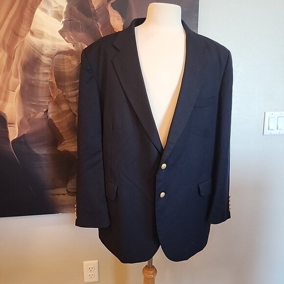 Arnold Palmer Executive Blazer Suit Jacket Navy Blue Gold Button Men's 48R Wool - Picture 1 of 11